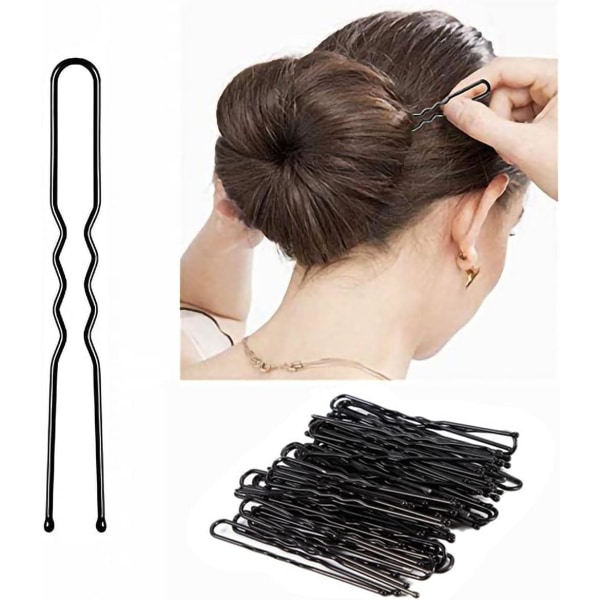 U-formade hårnålar, svart metall Bobby hårstylinggrepp, 100 st 6 cm /2,4 tum hårbullar för kvinnor tjejer