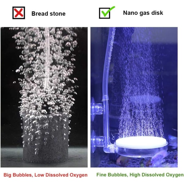 Akvarium gassten fisktank nano bubbelsten med kontrollventil mute ultrahög diffusor för upplöst syre