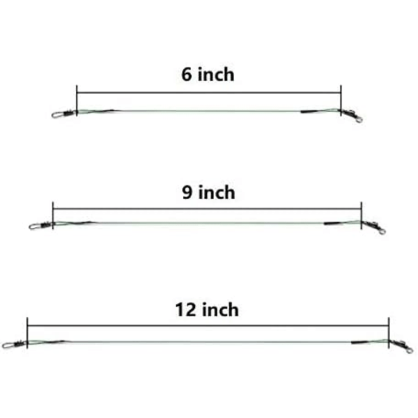 60 st fisketrådsledare Nylonbelagda fiskelina vajerledare med svivlar och snäppar 6 tum, 9 tum, 12 tum