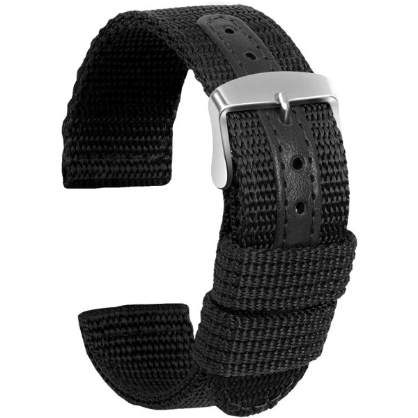 Nylon klockarmband Canvas ersättningsklockarmband Militär Armé Män Kvinnor - 22mm Rostfritt stål Silver spänne Klockarmband