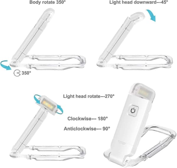 USB LED Læselampe Genopladelig, 3 Lysstyrkeniveauer Justerbar Foldbar