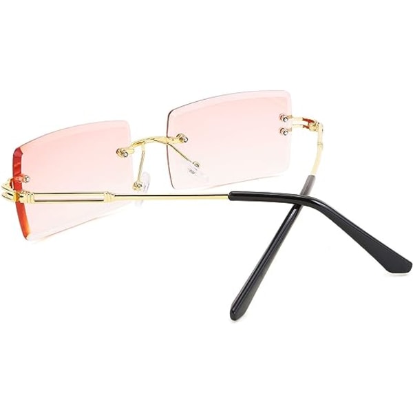 Ett par retro båglösa solglasögon rektangulära ramlösa godisfärgade glasögon för kvinnor och män (guldbågsgradientpulver)