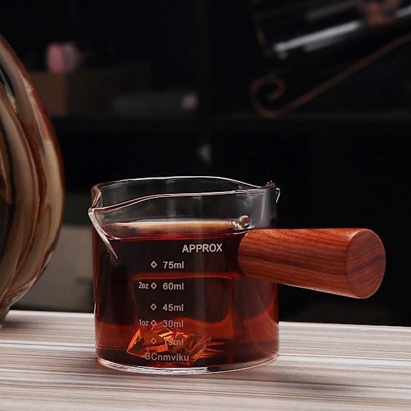 1 pakkaus kaksoisnokkainen mittaava kolminkertainen kannu maitoastia puukahvalla 75ML espressoshottilasiosat kirkas lasi