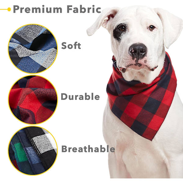 Plaid Hunde Bandana 4 Pak - Bomulds Bandanas Lommetørklæder Halstørklæder Trekant Hagesmæk Tilbehør til Små Mellemstore Store Hunde Hvalpe Kæledyr