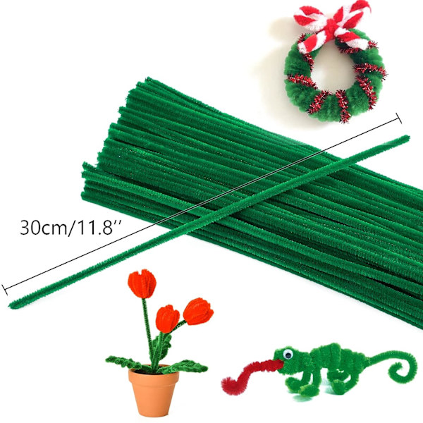 100 st mörkgröna piprensare, 6 mm * 30 m chenilles stjälkar rör, chenille hantverk piprensare för DIY & rengöring (djupgrön)