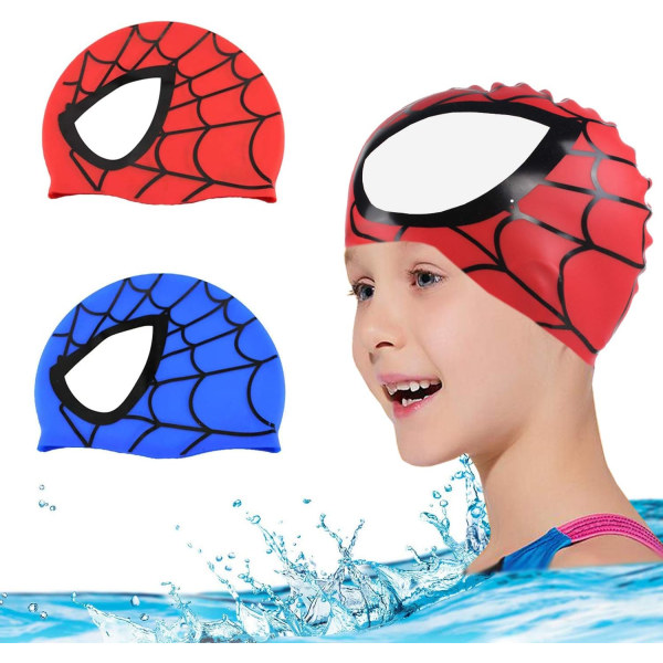 Svømmehette 2-pakning, unisex vanntett vinger vannsport lue mønster langt hår lue for gutter jenter barn i alderen 3-6