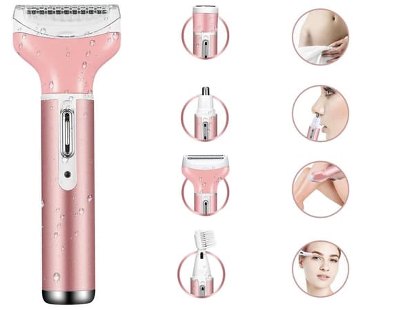 Depilator for kvinner kroppsbarbermaskin ben-trimmer 4-i-1 utskiftbare tupper usb