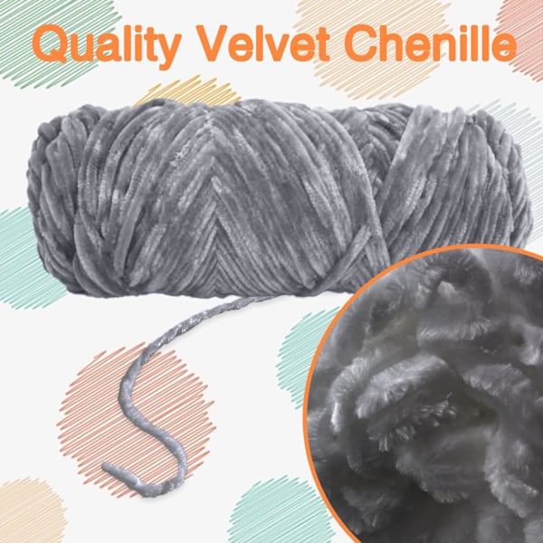 Chenillegarn, Chenillegarn för Virkning, 3 Rullar Garnbollar för DIY Stickning och Virkning, Hantverk Light gray