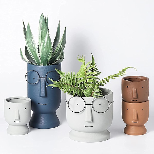 Kruka, Cement Blomkrukor, Keramisk Sukkulent Kruka, Kreativa Glasögon Ansikte Krukor