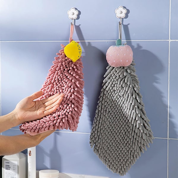 Chenille hængende håndklæder bløde absorberende mikrofiber håndklæder plys hurtig tørring søde tegneserie frugt håndklæde