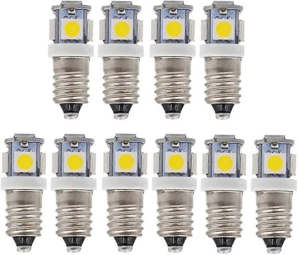 10 stk. E10 9V Cool White 5SMD 5W LED-pærer (Cool White, 9V)