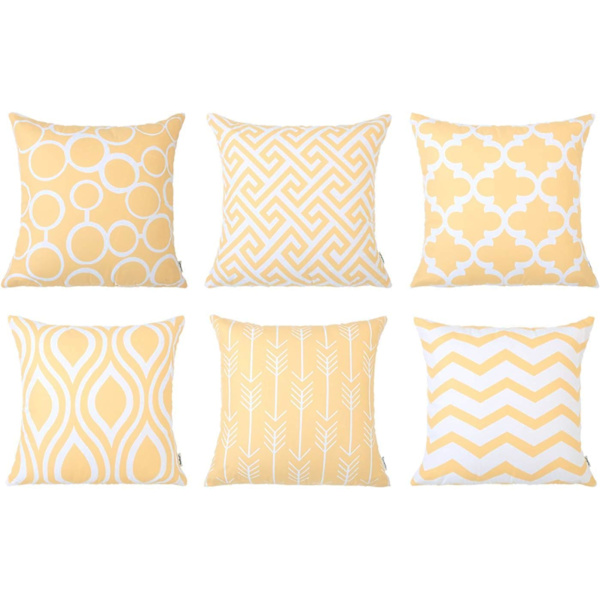 100% Holdbar Canvas Firkantede Dekorative Pudebetræk til Sofa, Sæt af 6, 18×18 Tommer Light Yellow