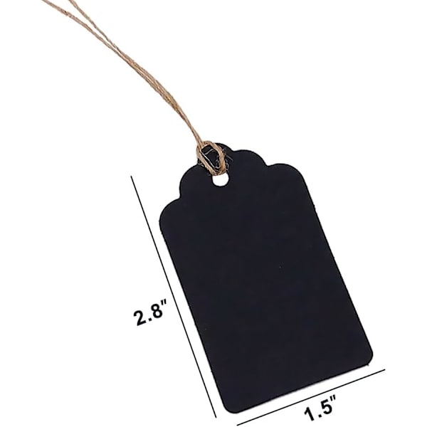 100 Kraft-presentkort med snöre, tomma presentpåseetiketter, prisetiketter (svart)