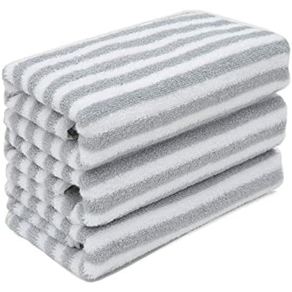 Grå handdukar randigt mönster bomull Supermjuk, högabsorberande set för dagligt bruk, hem, gym, pool, camping (34*74CM) 3 st