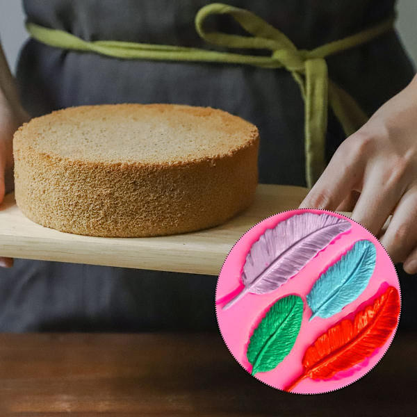 1 Stycke Fjäderform i Silikon DIY Dekorationsverktyg Choklad Baka Kakan Dessert Fjäderformad Matform Födelsedagsfest (4 Fjädrar)