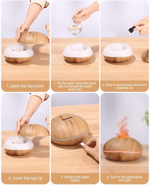 Eterisk oljediffuser, 200ML 7 färger eterisk oljediffuser med flameffekt, tyst luftfuktare