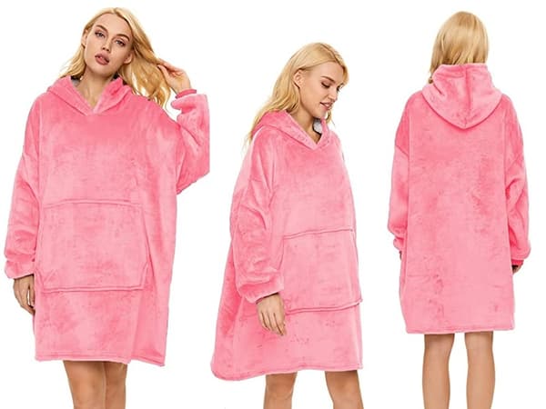 Oversized hettegenser med hette - Filt pink