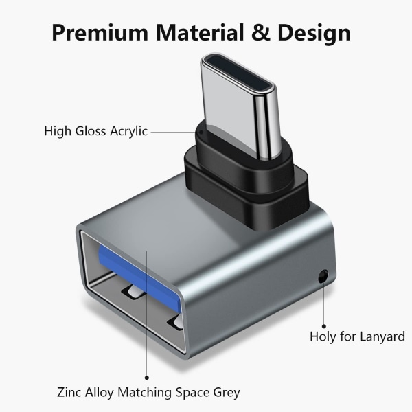 90 asteen USB C - USB -sovitin, 3 pakkausta, kulmainen USB C -uros - USB 3.0 -sovitin, MacBook Pro 2020/iMac/MacBookille jne