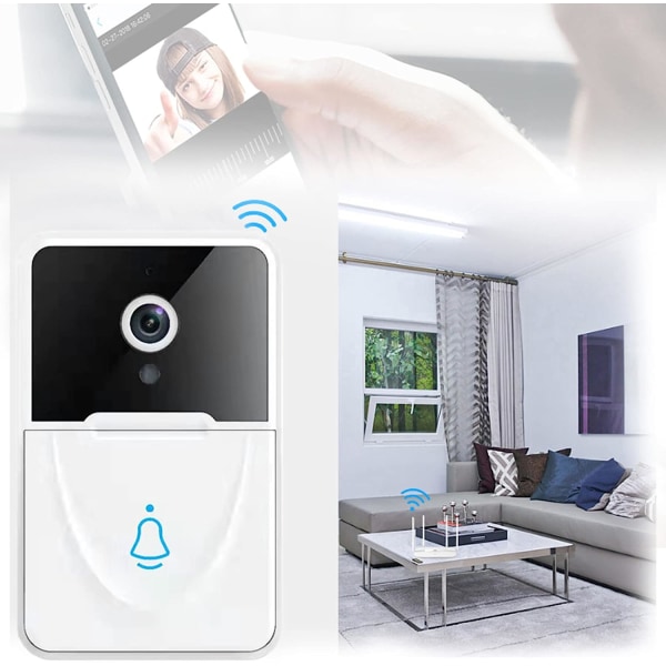 Smart dörrklocka, trådlös fjärrkontroll Videodörrklocka Wifi Uppladdningsbar säkerhetsdörr Chimel