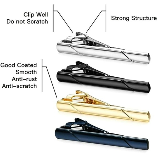 Slipsklämmor för män, svart guld blå grå silver slipsklämma set för vanliga slipsar (elegant stil)