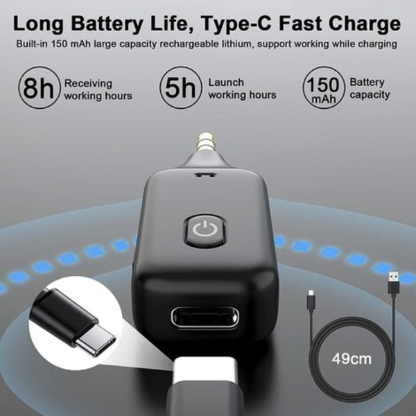 Bluetooth-billadapter til bil 3,5 mm jack, Bluetooth V5.1 RX TX-modtager-sender håndfrit bilsæt, Bluetooth-sender til stereo, lyd, bilradio, bil