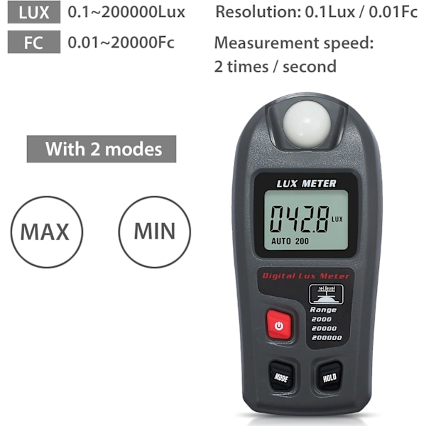 20000 FC/200000 Digital Ljusmätare Handhållen Digital Illuminans Fotometer LCD Illuminans Luminometer Ljus Tester Mätare för Skola Familj etc