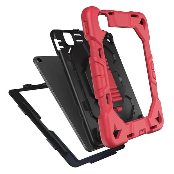 Fodral för iPad Air 11 (2024) med Ställ Handledsrem PC+Silikon Tablet Skydd - Röd+Svart