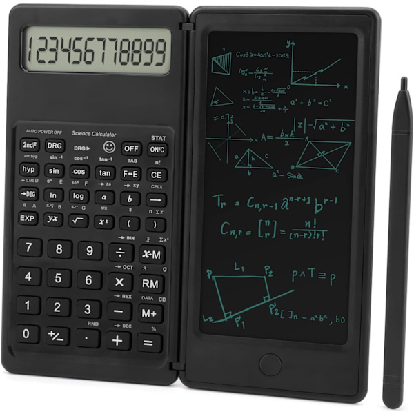 Laskukone, ohut tieteellinen laskin pyyhittävällä alustalla, 12-numeroinen LCD-näyttö matematiikka/fysiikka/geometria/toimistolaskin (musta)