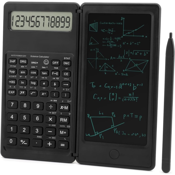 Lommeregner, slank videnskabelig lommeregner med sletbar blok, 12-cifret LCD-skærm til matematik, fysik/geometri/kontor (sort)