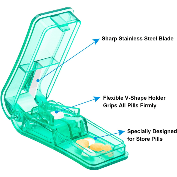2 stk pillekutter, profesjonell pilledeler for å kutte små piller eller store piller i to Green