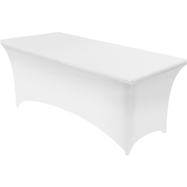 Bordsduk i stretchig kök [8 fot, 244 cm] Cover av polyester och spandex - Maskintvättbar och skrynkelbeständig (förpackning med 1, vit)