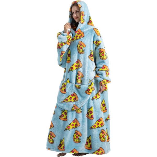 Extra stor hoodie bärbar filt, supermjuk varm och bekväm jättebärbar filt för kvinnor män vuxna (pizza extra lång)