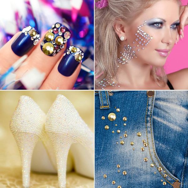 1440 stk. limfiks krystal flade rhinestones glassten til neglekunst, kunsthåndværk dekorationer tøj sko Metallic Sunshine 1440pcs