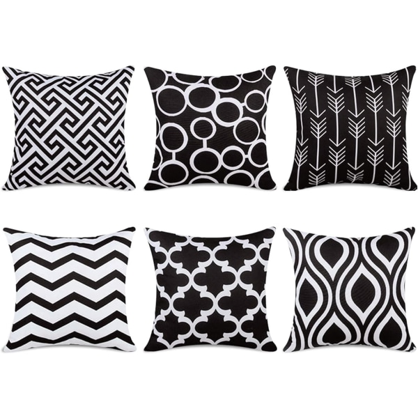 100% Hållbara Canvas Kvadratiska Dekorativa Kuddfodral för Soffa, Set om 6, 18×18 Tum Black