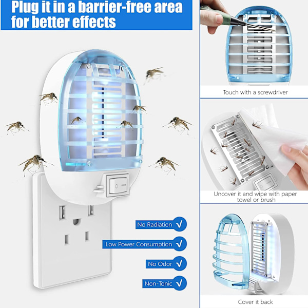 Insektsdödare inomhus, elektronisk insektsdödare, myggdödare med blått ljus, 6-pack