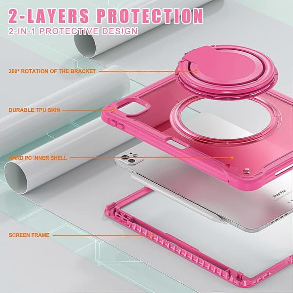 Fodral för iPad Pro 11 (2024) Roterande Ställ PC+TPU+Silikon Tablet Skydd