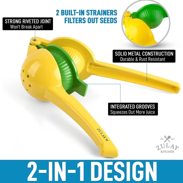 Metallisk 2-i-1 citron- och limepress - Handpress för citron - Manuell citruspress för maximal extraktion