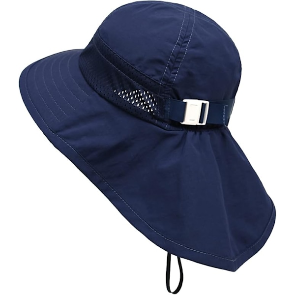 Sommerbaby Solhatt, Justerbar Beskyttelse Bredbremmet Strandhatt for Barn Jenter Gutter Dark blue