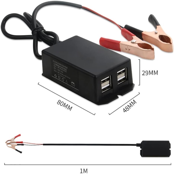 12v 24v til 5v USB-strømadapter, vandtæt motorcykeloplader, motorcykel USB-opladeradapter med krokodillenæb