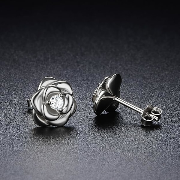 Små Øredobber S925 Sølv Blomster Øredobber for Kvinner Jenter, Cubic Zirconia Øredobber Brusk Øredobber, Smykker Gaver White