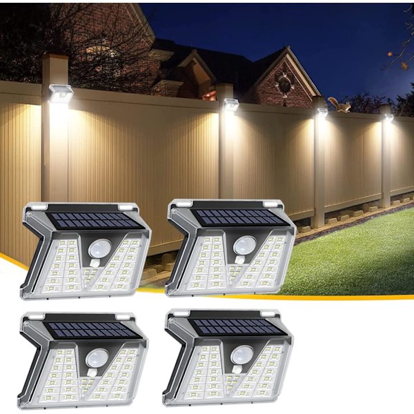 Solcellelamper Utendørs, 4-pakning 33LED Solcellelamper Utendørs med Bevegelsessensor, IP65 Vanntett Veggbelysning, Trådløs Solcellelys for Terrasse, Trapper