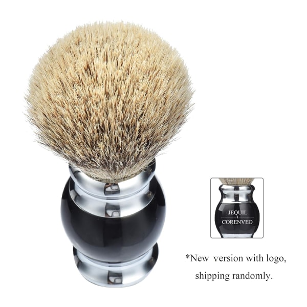 100% Silvertip Badger Hair Shaving Brush, Håndlaget Shaving Brush med Fine Resin Håndtak og Rustfritt Stål Base Black