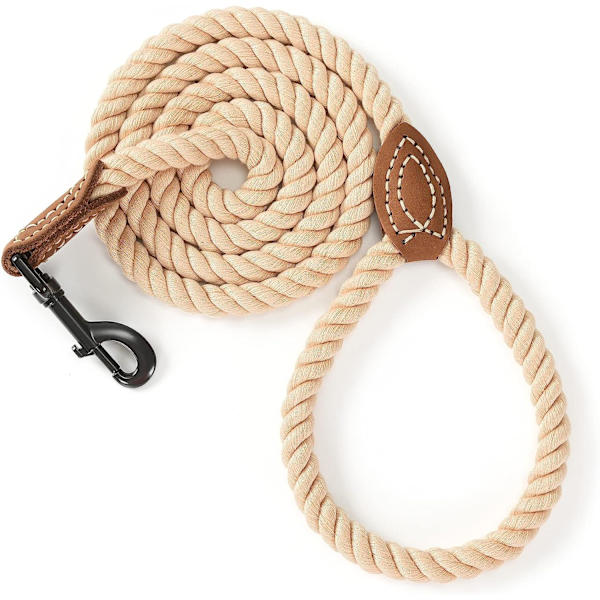 Hunde line | Flettet bomuldsreb hunde line med læder skrædder spids | 6 fod hundeline med heavy duty metalspænde | Bryllup hundeline (72 tommer)