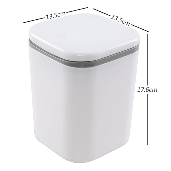 2 Liter Mini Skrivebordsavfallsbeholder, Liten Skrivebordsavfallsbeholder i Plast, Hvit