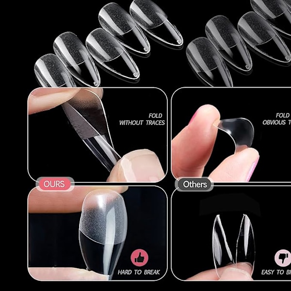 Nagelspetsar, mjuka gel full cover nagelspetsar kit för nagelförlängningar, klara akryllimspetsar utan fil falska franska nagelspetsar för nagelkonst Semi-matte-waterdrop