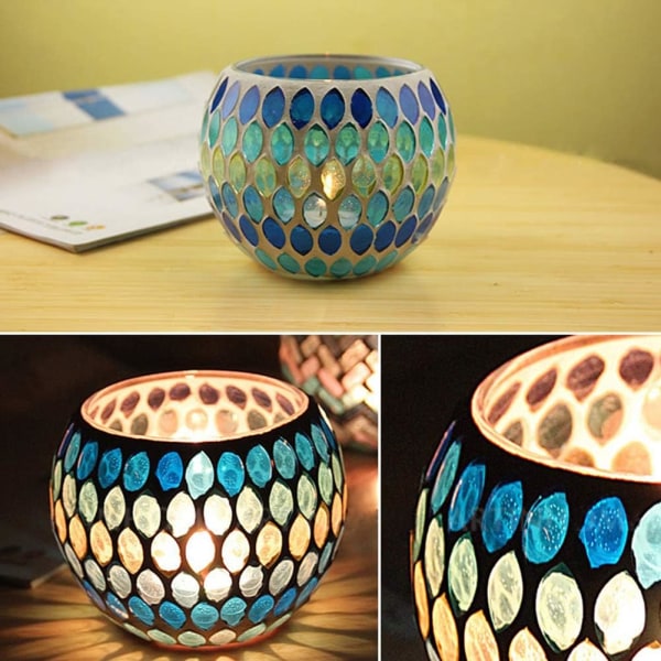 Mosaik Glas Ljusstake Vas Penhållare, Krackelerat Glas Mosaik Tealight Hållare, Heminredning