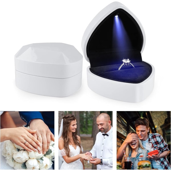 Ringlåda med ledljus smycken presentask Case för förslag Förlovningsbröllop (Vit)