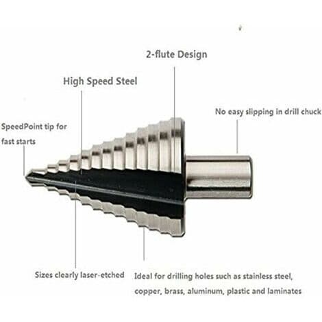 Trin trin countersunk bor, dobbelt fløjte countersunk (5mm-35mm), titanium belagt, stærk, ideel til arbejde på stål, træ