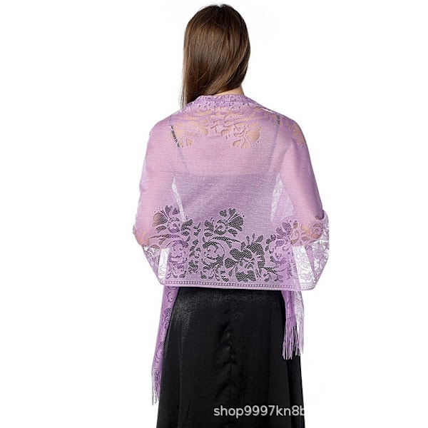 Dam Pashmina Sjal med Blommor och Spetsar - Perfekt för Fester, Baler och Bröllop Camel