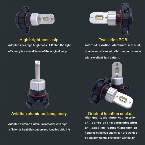 2-pack H16 LED-dimljuslampa PS19W 5202 High Power 1200lm LED H16 varselljus LED 6000k Vit Felsäker OBD